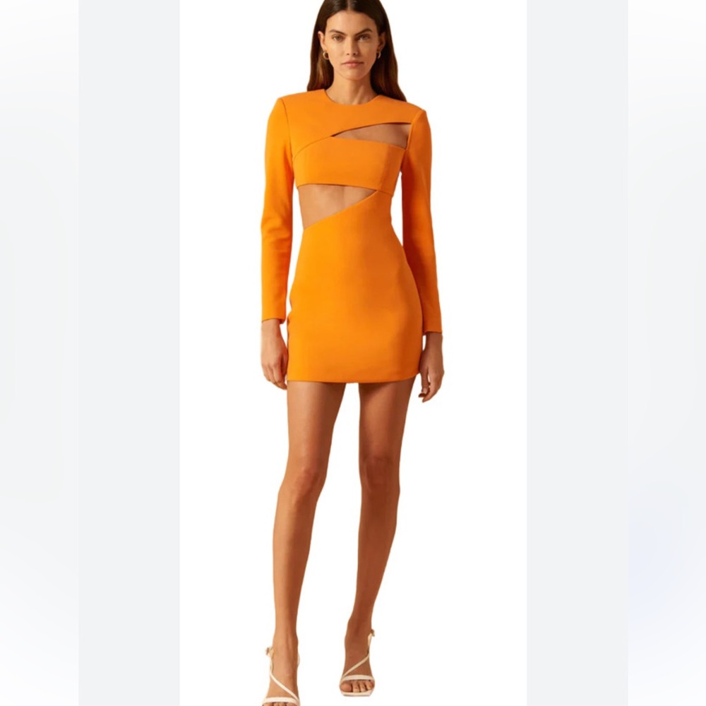 NWT Misha Collection
Ivanna Bonded Crepe Mini Dress in Nectarine Sz 2